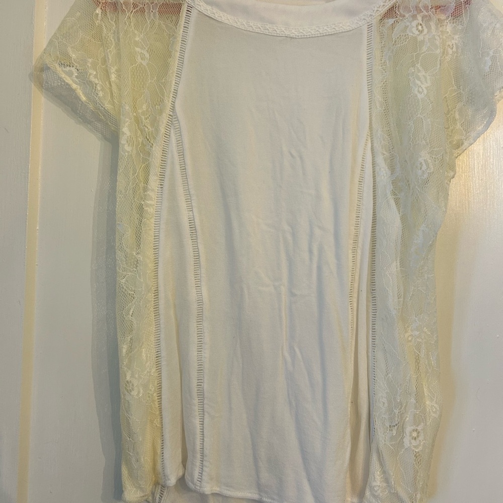 POL Cream Lace Detail Top